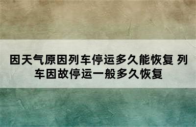 因天气原因列车停运多久能恢复 列车因故停运一般多久恢复